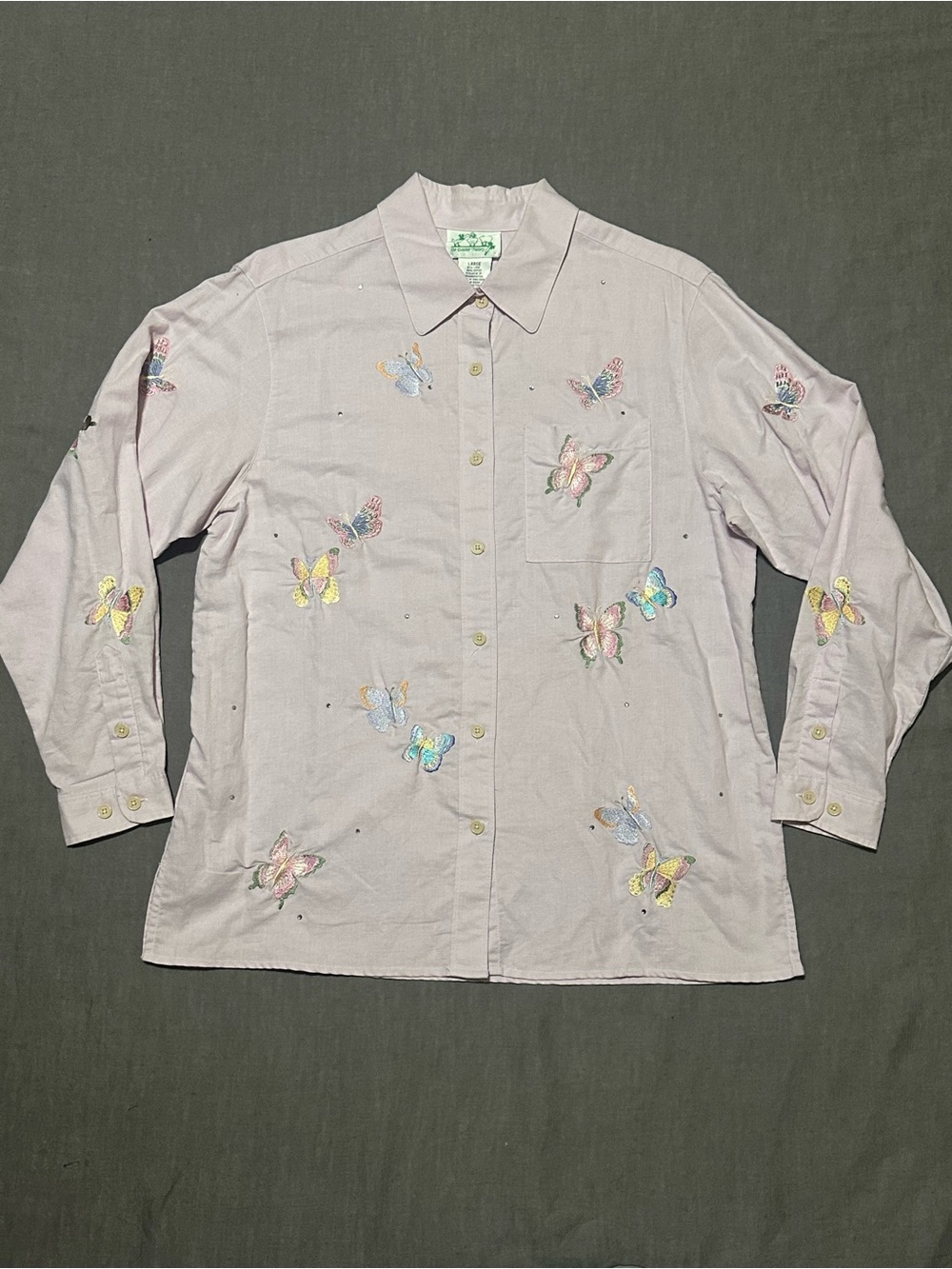 The Quacker Factory Linen-Blend Butterfly Embroidered Button-Down Shirt
